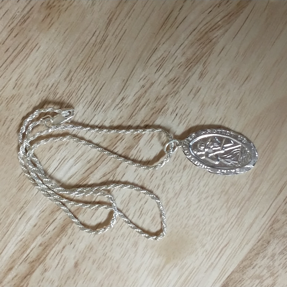 St Christopher Sterling silver necklace